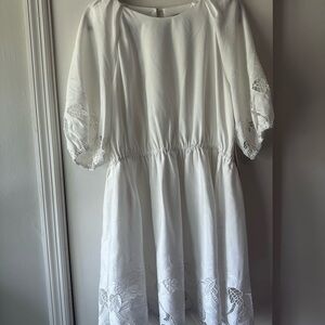 Aqua White Dress with Embroidered Details